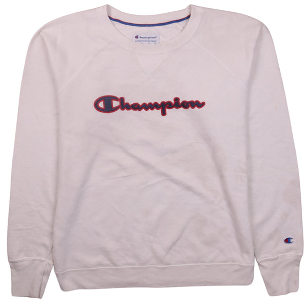 Champion 90s Spellout Crew Neck Sweatshirt Men L White Vintage