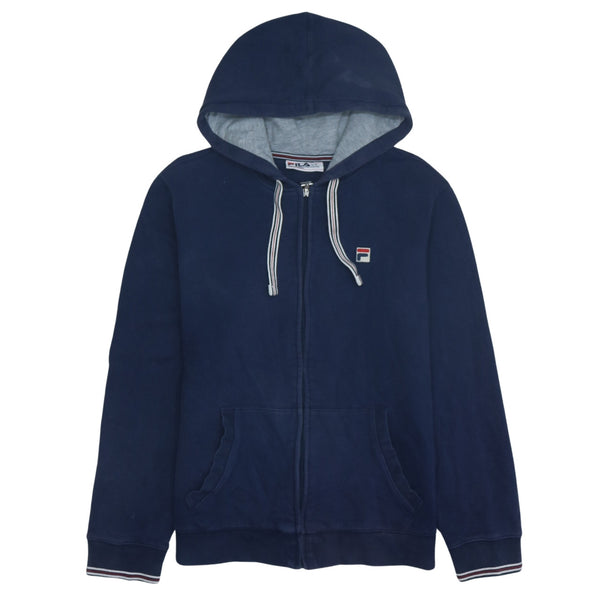 Fila 90's Drawstring Pockets Full Zip Up Hoodie Medium Navy Blue