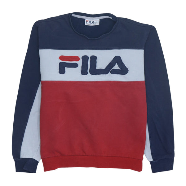 Fila 90's Vintage Navy Blue Spellout Crew Neck Sweatshirt - Medium