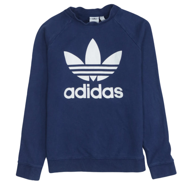 Adidas Vintage 90's Spellout Crew Neck Sweater Small Navy Blue
