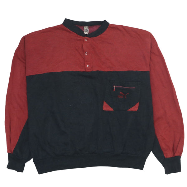 Puma 90's Vintage Heavyweight Black Quarter Button Sweatshirt XL