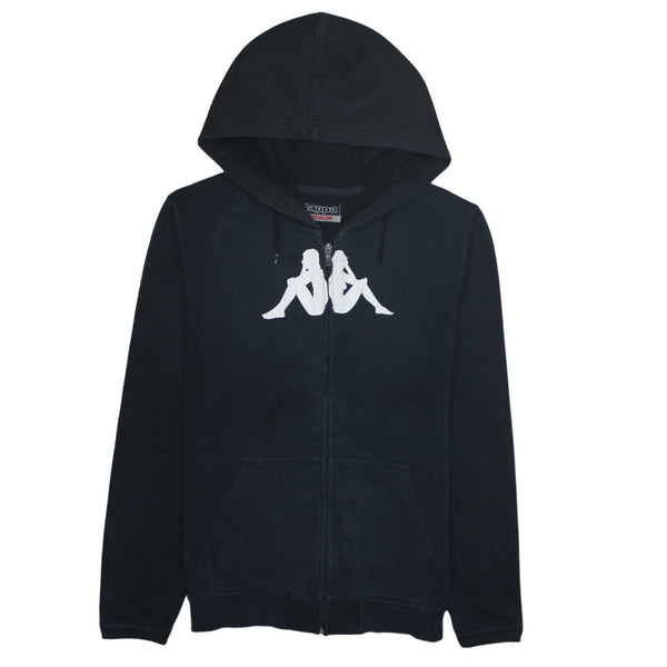 Kappa 90's Spellout Full Zip Up Hoodie Medium Black