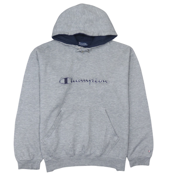 Champion 90's Spellout Pullover Hoodie XLarge Grey
