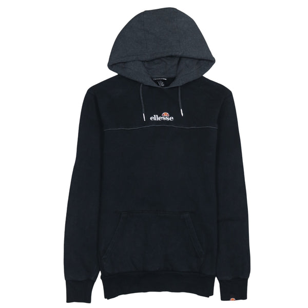 Ellesse 90's Drawstring Pockets Pullover Hoodie Small Black
