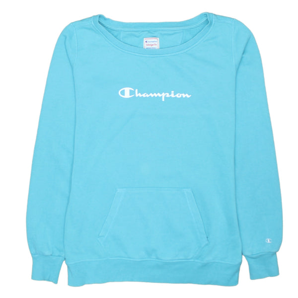 Vintage 90's Champion Spellout Crew Neck Sweatshirt Women's Large Blue