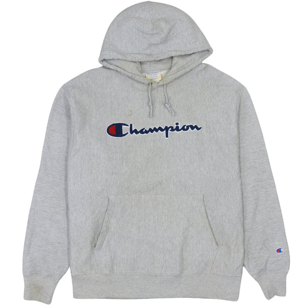 Champion 90's Vintage Grey Spellout Pullover Hoodie, XLarge
