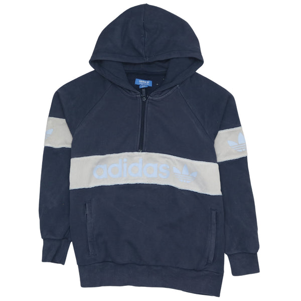 Adidas 90s Vintage Spellout Half Zip Hoodie L Navy Blue Cotton