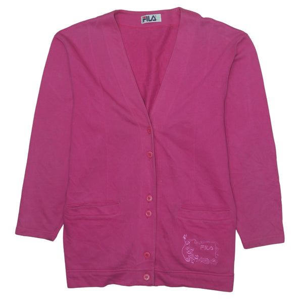 Fila 90's Vintage Pink Lightweight Button Up Sweatshirt Large