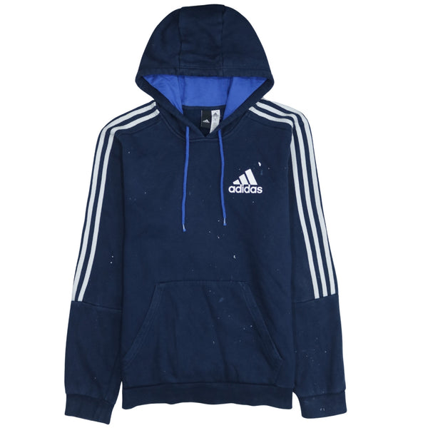 Adidas Vintage 90's Navy Blue Striped Sleeve Pullover Hoodie Men's Medium