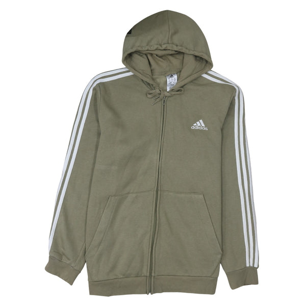 Adidas 90's Striped Sleeve Full Zip Up Hoodie XLarge Khaki Green