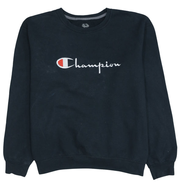 90's Champion Black Spellout Crew Neck Sweatshirt Men's Large