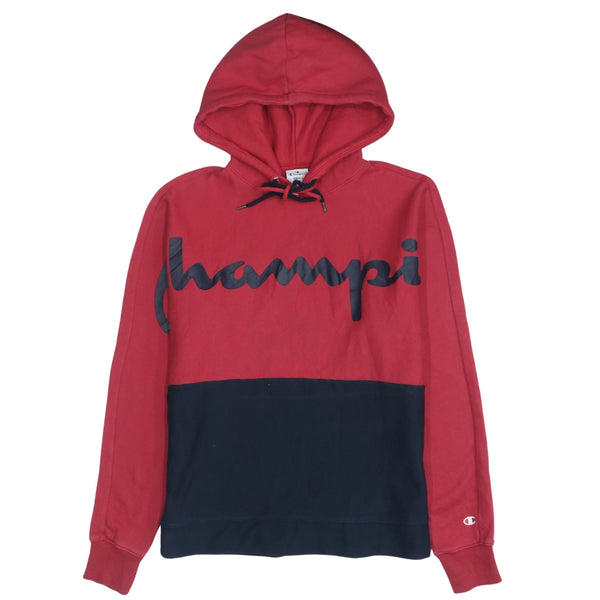 Champion 90's Vintage Spellout Pullover Hoodie Small Navy Blue