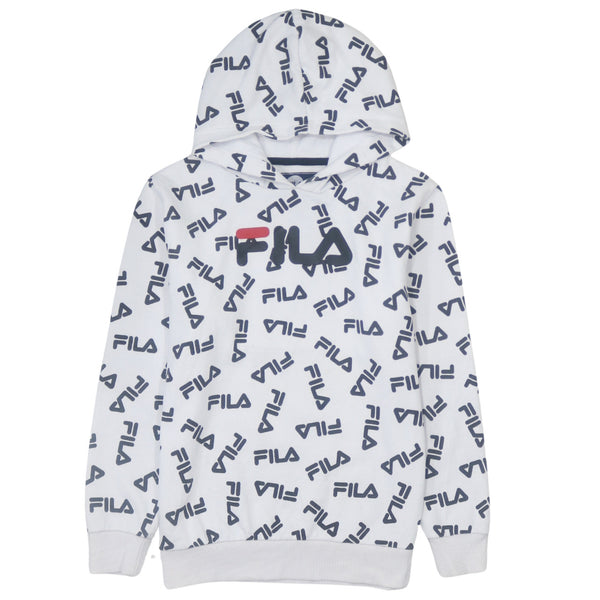 Fila 90's Vintage White Spellout Pullover Hoodie Medium