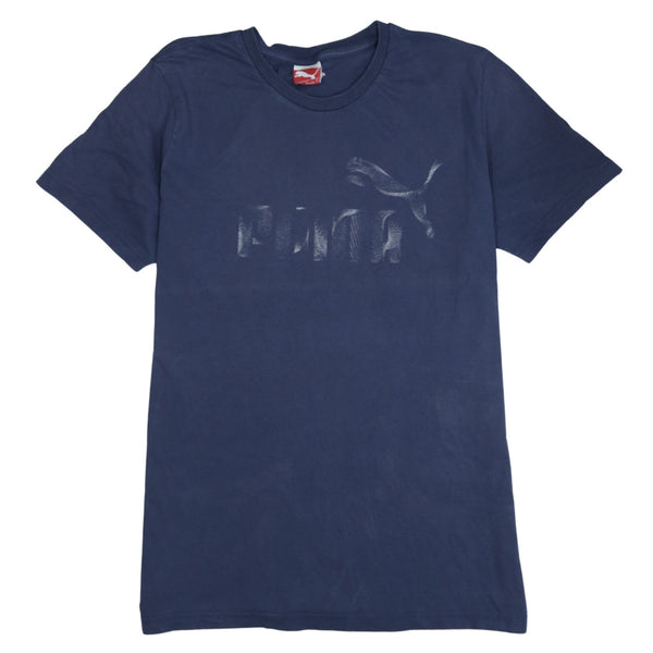 Puma Vintage 90s Womens Spellout Short Sleeve Navy Tee Large