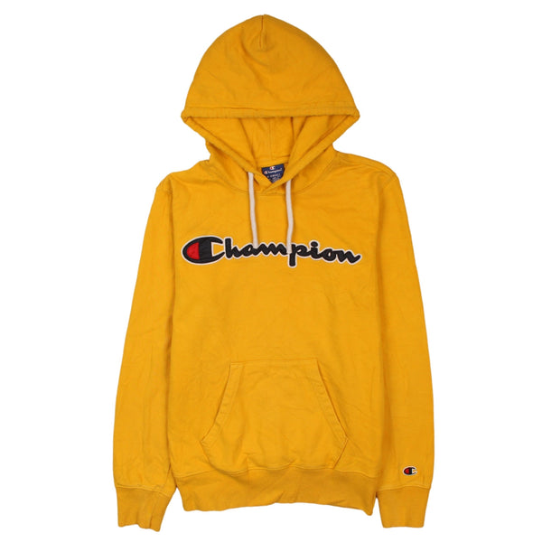 Champion 90s Vintage Spellout Yellow Heavyweight Hoodie XS