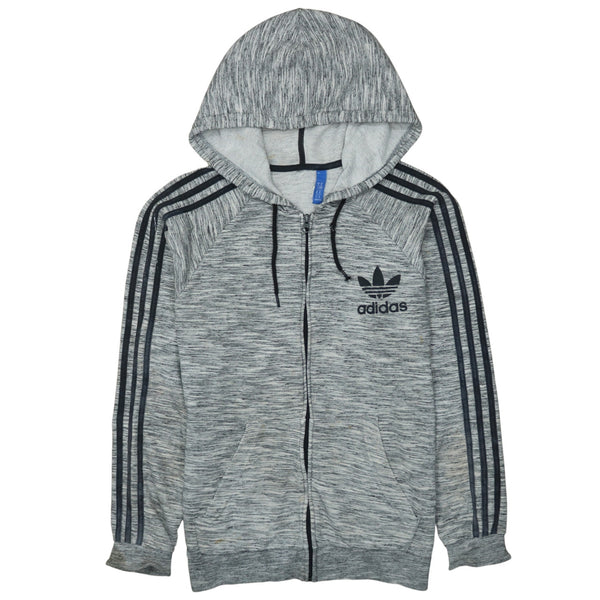 Adidas 90s Vintage Striped Sleeve Grey Zip Up Hoodie Medium