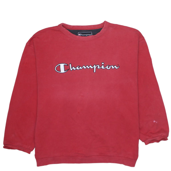 Champion 90's Spellout Crew Neck Sweatshirt Large Red