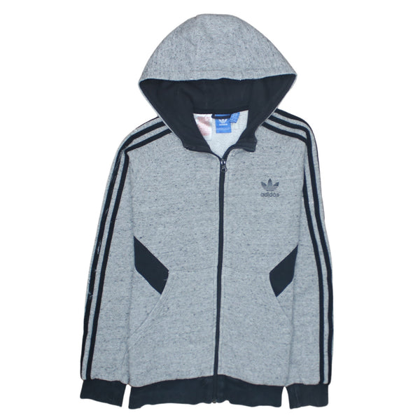 Adidas 90's Striped Sleeve Full Zip Up Hoodie Large Grey