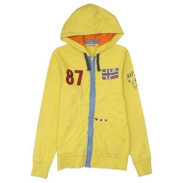 Napapijri Vintage 90s Yellow Full Zip Hoodie Medium with Drawstring