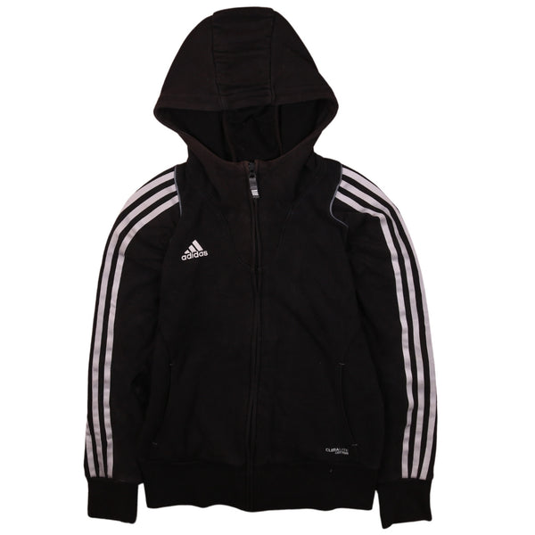 Adidas Vintage 90's Black Hoodie with Striped Sleeves, Women's Small