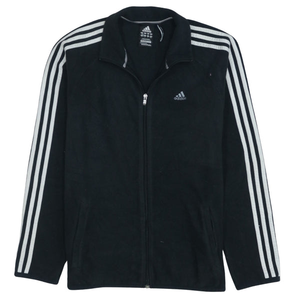Adidas Vintage 90's Stripe Sleeve Black Fleece Jumper Medium Zip Up