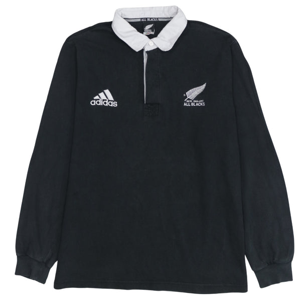Adidas 90's All Blacks Long Sleeve Quarter Button Polo Shirt Large Black