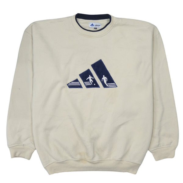Adidas 90's Beige Cream Spellout Crew Neck Sweatshirt Men's 2XL