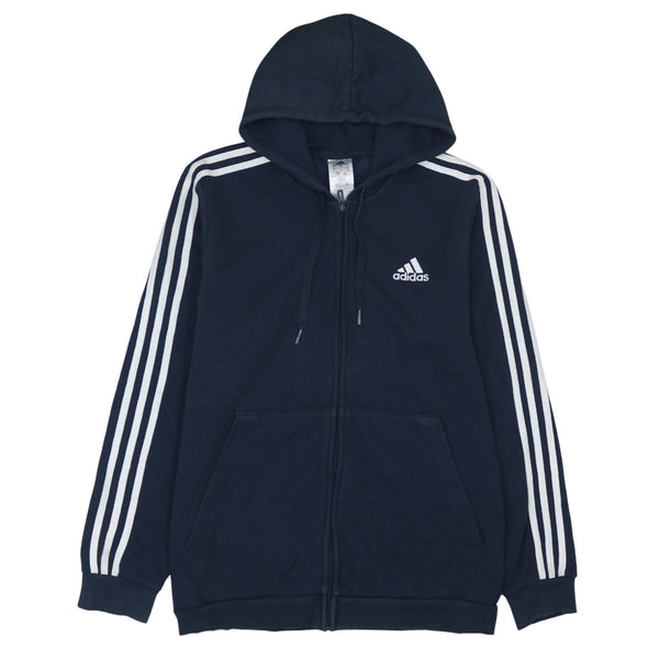 Adidas 90's Striped Sleeve Full Zip Up Hoodie Large Navy Blue