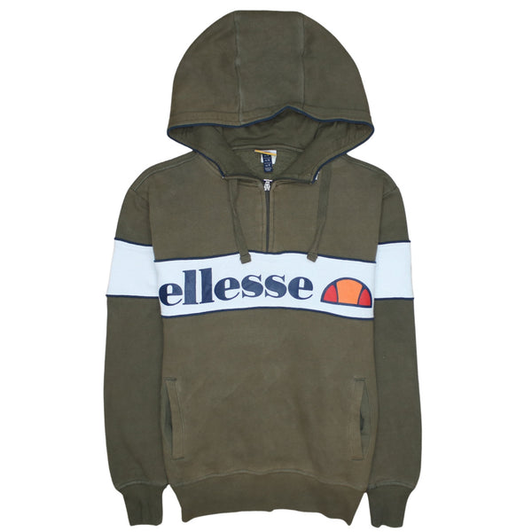 Ellesse 90's Spellout Quarter Zip Hoodie Small Green