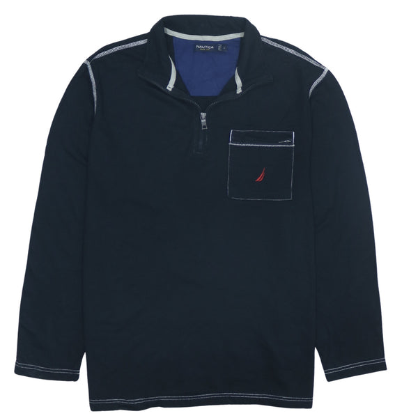 Nautica Vintage 90's Black Lightweight Quarter Zip Sweatshirt Large