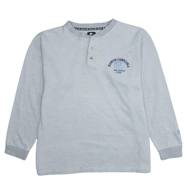 Starter 90's Long Sleeve Quarter Button Polo Shirt Large Grey