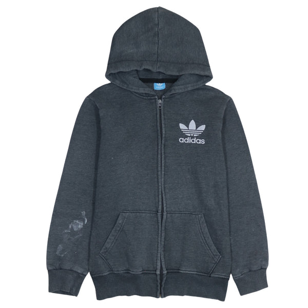 Adidas 90's Grey Full Zip Hoodie XXLarge (2XL) with Drawstring Pockets
