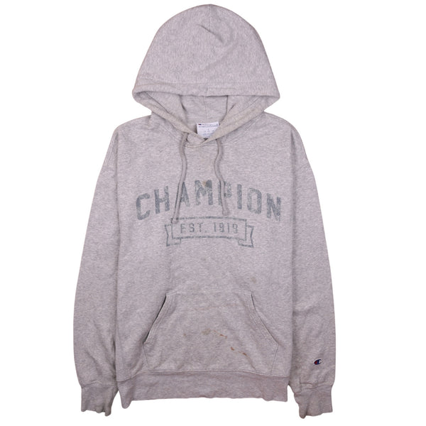Vintage Champion 90s Grey Spellout Pullover Hoodie Size Large