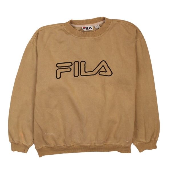 Vintage 90's Fila Spellout Crew Neck Sweatshirt Tan Medium Brown