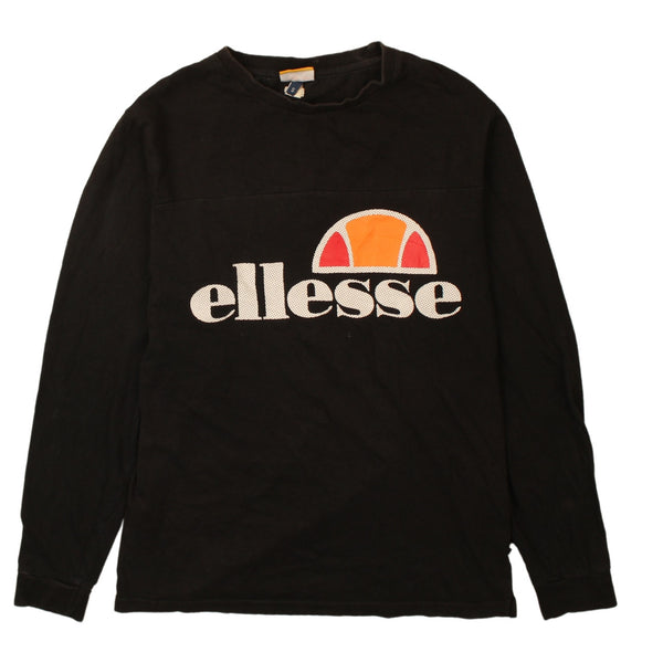 Ellesse 90's Vintage Spellout Crew Sweatshirt S Black Retro Style
