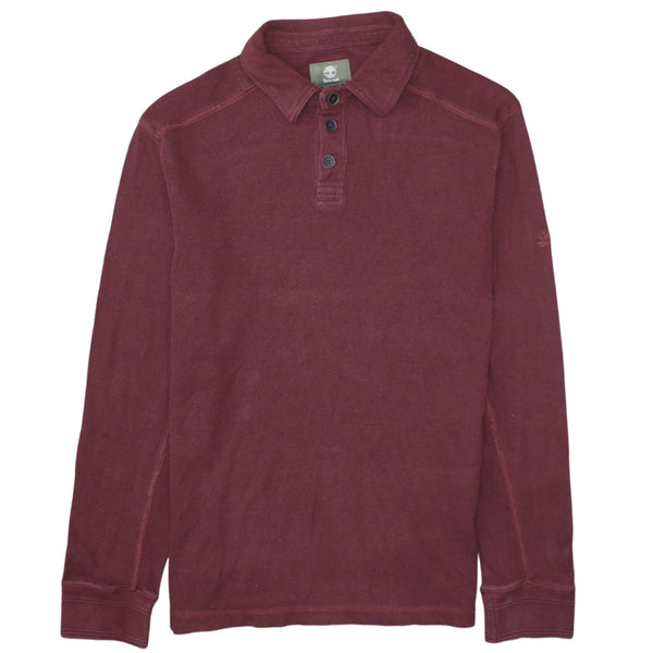 Timberland 90's Long Sleeve Quarter Button Polo Shirt Large Burgundy Red