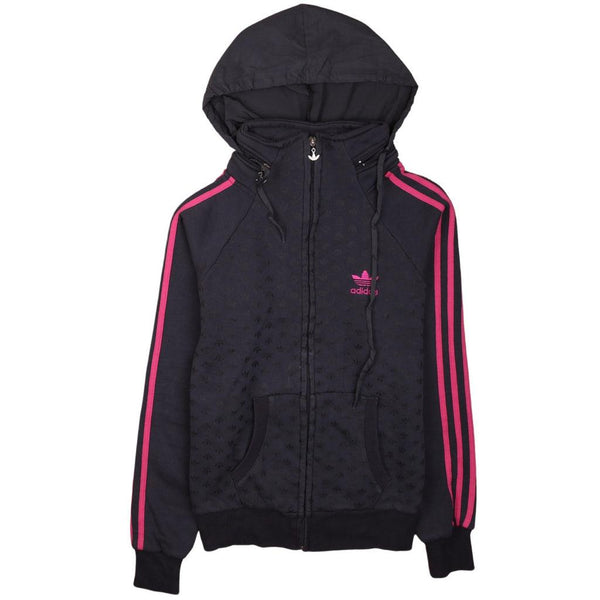 Adidas Vintage 90's Grey Full Zip Hoodie Large Striped Sleeves