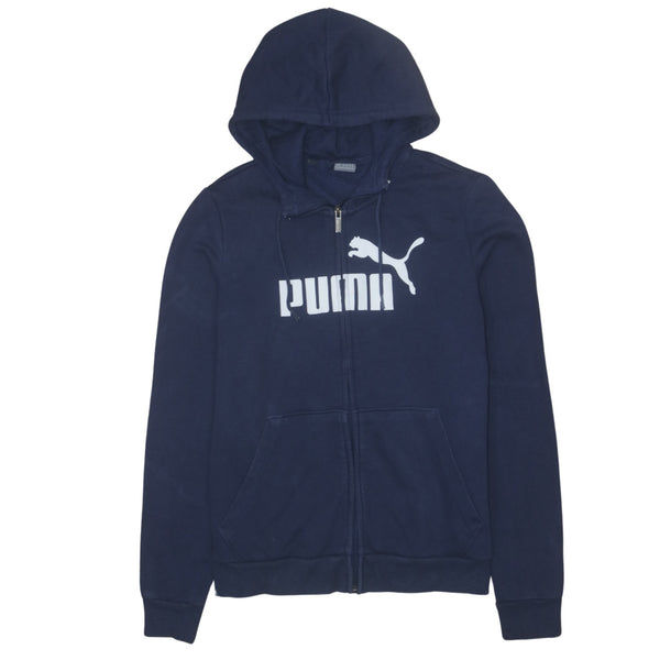 Puma 90's Vintage Spellout Zip Up Hoodie Medium Navy Blue