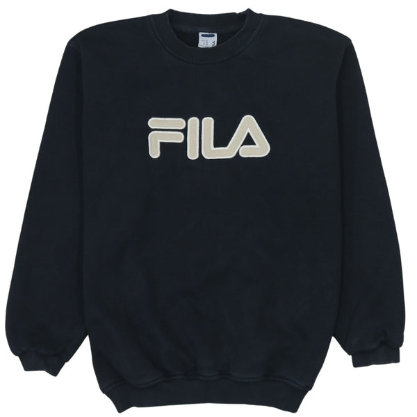 Vintage 90s Fila Spellout Crewneck Sweatshirt Black Medium Cotton