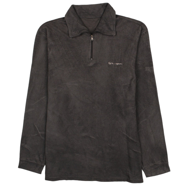 Champion Men's 90s Quarter Zip Fleece Jumper Grey Large Vintage Style