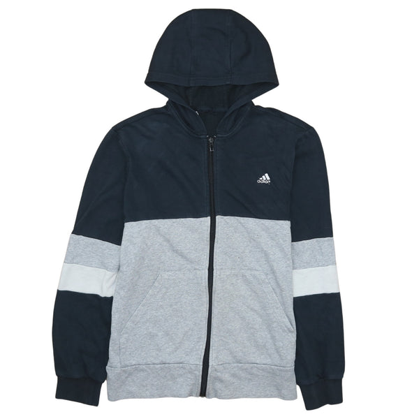 Adidas 90s Black Hoodie Medium - Drawstring Pockets Full Zip Up