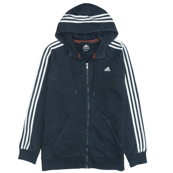 Adidas Vintage 90's Black Striped Sleeve Zip Up Hoodie Large