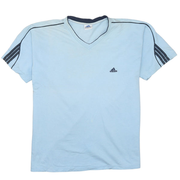 Adidas Vintage 90's Blue Short Sleeve V Neck T-Shirt Men's Large
