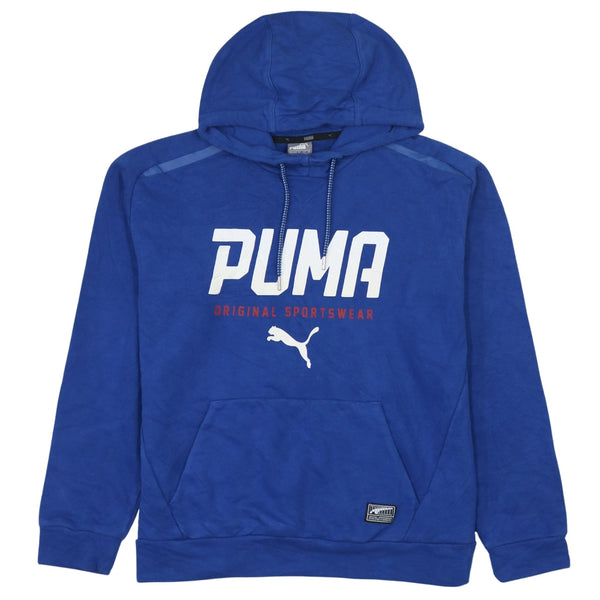 Puma 90's Spellout Pullover Hoodie Medium Blue Cotton Vintage