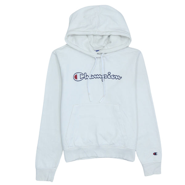 Champion 90's Vintage White Spellout Hoodie XSmall Pullover Cotton