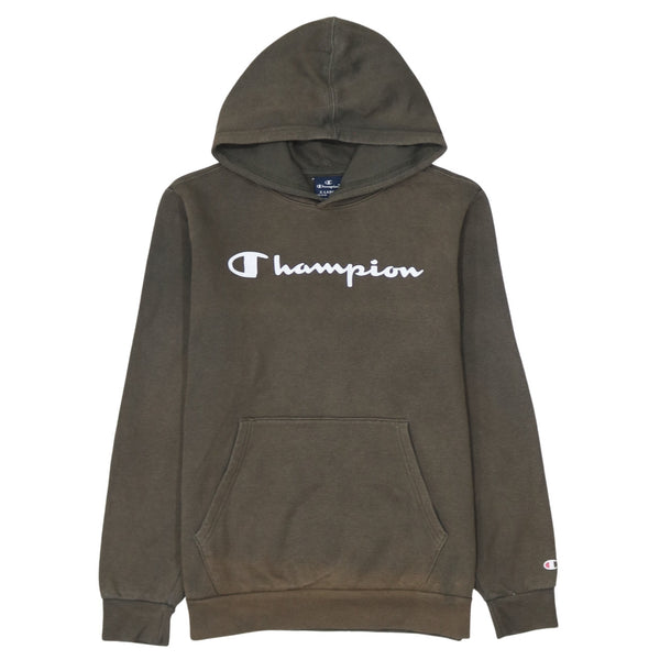 Champion 90's Spellout Pullover Hoodie XLarge Khaki Green