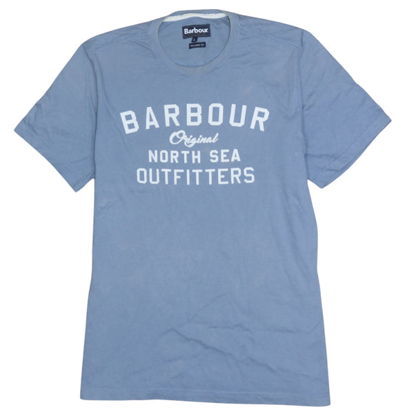 Barbour 90's Spellout Short Sleeves T Shirt Large Blue