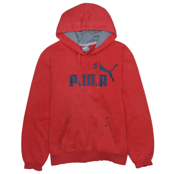 Puma 90s Vintage Red Spellout Pullover Hoodie Men's Medium Cotton