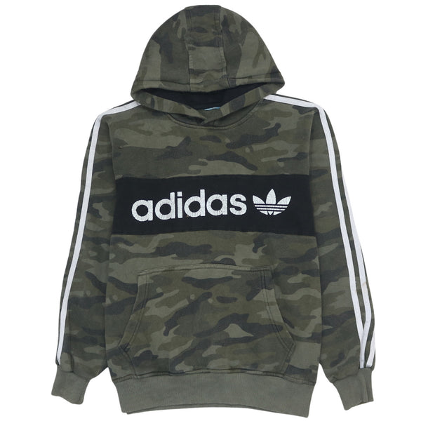 Adidas 90's Spellout Khaki Green Pullover Hoodie Large Vintage