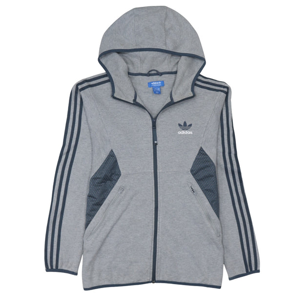 Adidas 90's Striped Sleeve Full Zip Up Hoodie Medium Grey
